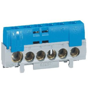 Bornier de neutre - l. 62 mm IP 2x - 1x35 + 5x25mm² - bleu - Legrand